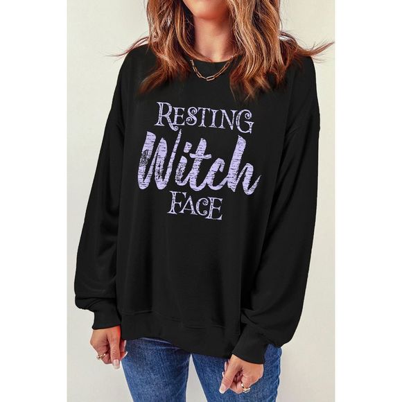 Azura Exchange  Black RESTING Witch FACE Graphic Pullover Sweatshirt - Picture 3 of 6